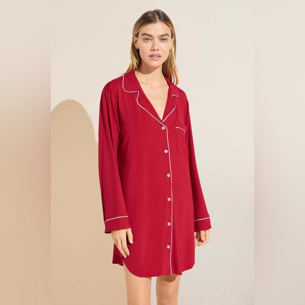 Eberjey Gisele Red Long Sleeve Sleep Shirt